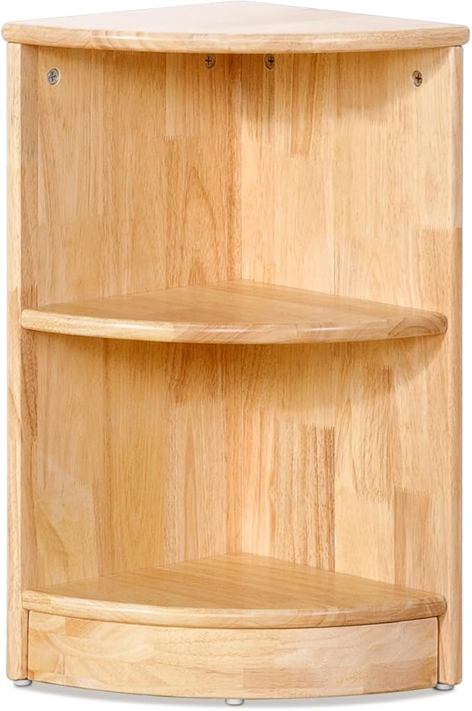 OOOK Rubber Wood Corner Cabinet, 2-Tier Toy Organizers and Storage, Montessori Shelf for Kids Room, Playroom, Nursery, Classroom, Kindergarten