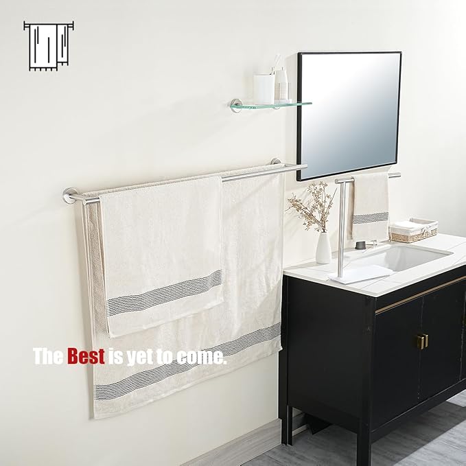 JQK Double Bath Towel Bar, 39 Inch 304 Stainless Steel Thicken 1mm Towel Rack for Bathroom, Bath Towel Holder Brushed Wall Mount, Useable Length 36 Inch, TB100L36-BN