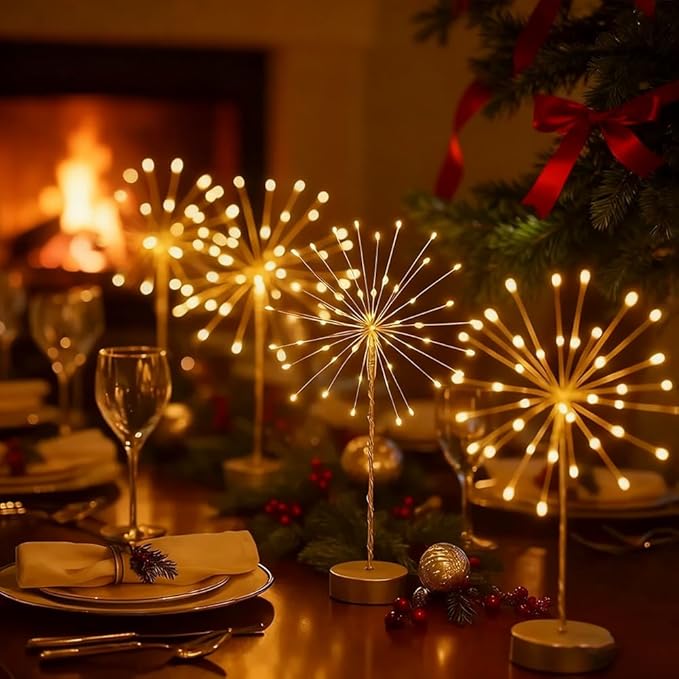 Nest and Flowers Table Lights, Firework LED Decorative Lamp, Christmas Decoration for Party, Romantic Ambient Lighting for Bedroom Living Room, Indoor Decor Gift for Family & Friends(3PCS,Warm Light)