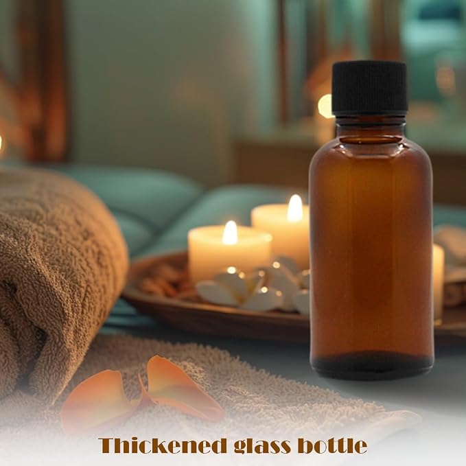 6Pcs Amber Glass Essential Oil Bottles with Orifice Reducer and Black Cap Empty Cosmetic Perfume Aromatherapy Storage Container Vial Pots Portable Refillable size 10ml/0.33oz