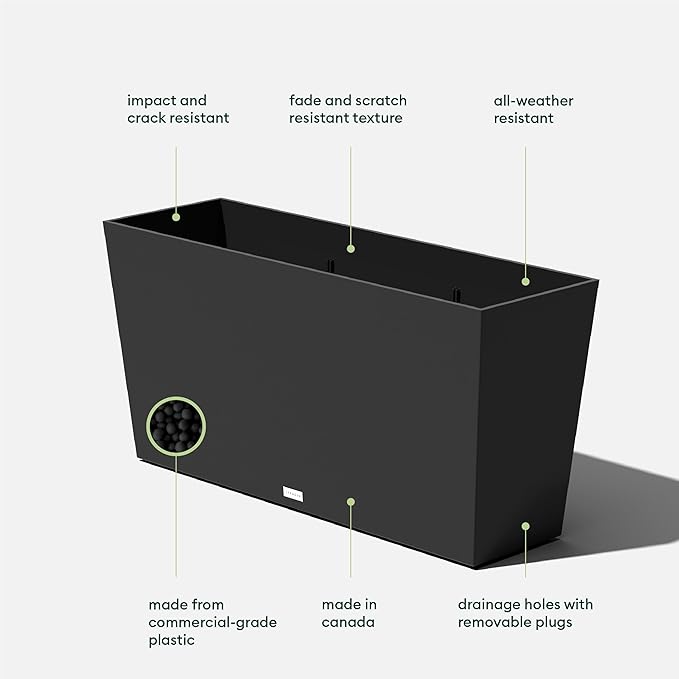 Veradek Pure Series Midori Trough Planter - Large Rectangular Planter for Indoor or Outdoor Deck/Porch | Durable All-Weather Use with Drainage Holes | Modern Decor for Shrubs, Flowers, Small Plants