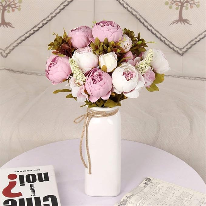 Fule 2 Pack Large Artificial Peony Silk Flower Bouquets Arrangement Wedding Centerpieces (Light Purple)
