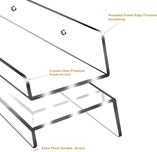 Jansburg 24-Inch Clear Acrylic Floating Shelves - 4 Pack Invisible Wall Ledge for Bathroom & Kitchen Organization