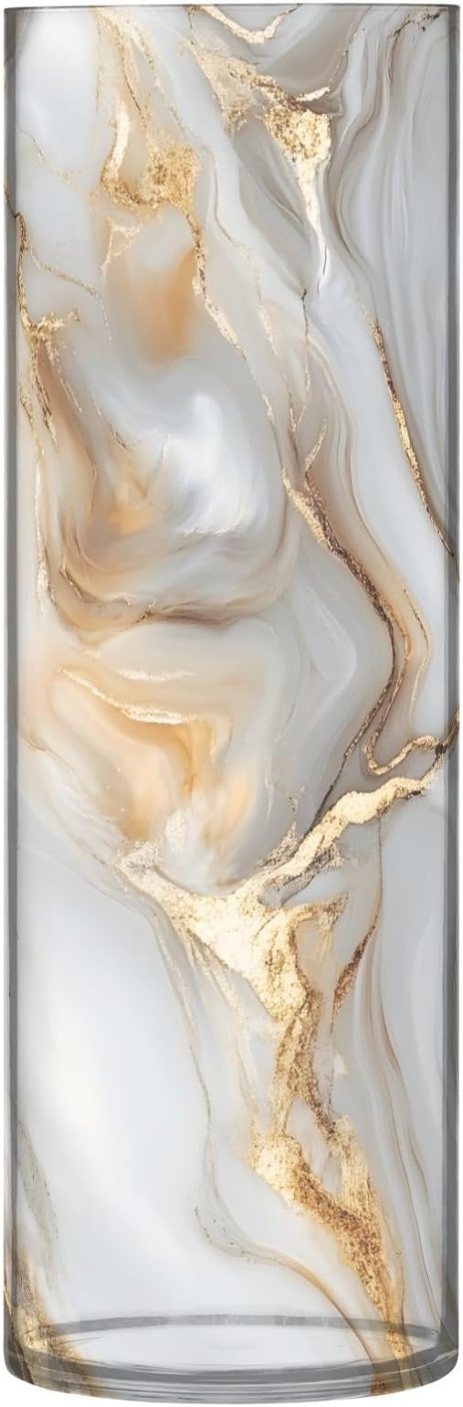 ALAZA White Gold Marble Pattern Flower Vases for Home Decor Kitchen Bedroom Living Room Bathroom Office Table Decorations