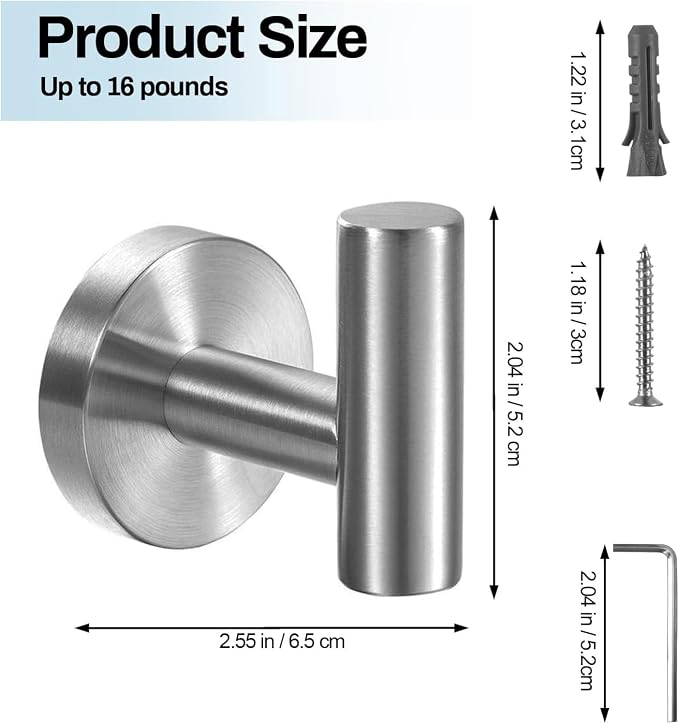 Kruodop Towel Hooks for Bathroom,2 Packs Wall Mount Towel Holder, Matte Wall Robe Hook,Stainless Steel Heavy Duty Door Hanger Towel Hook for Kitchen, Bedroom,Hotel,Pool,Coats, Silver