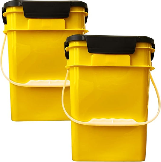 House Naturals 4 Gallon Square Food Grade Plastic Bucket with Lid, Made in USA (Pack of 2) BPA Free (Yellow)