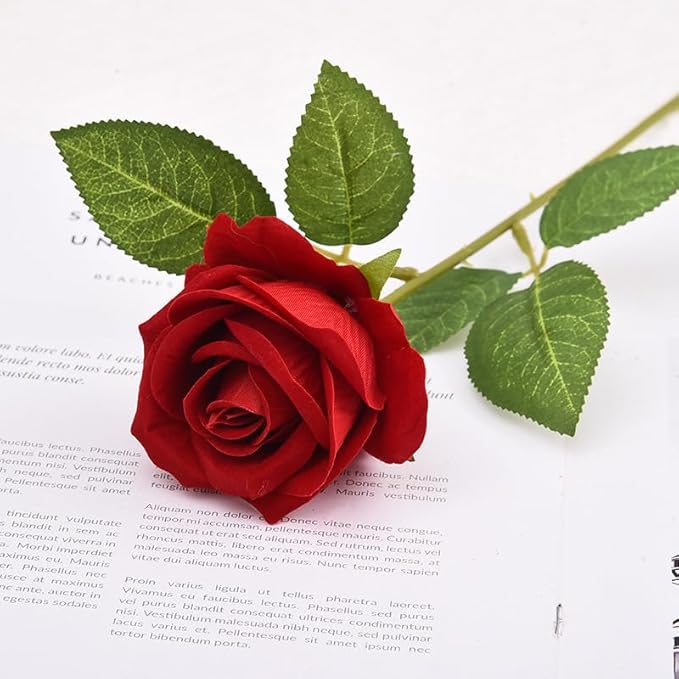 22 Pcs Artificial Roses - Realistic Velvet Flowers with Stems, Bulk Faux Roses for Home Wedding Party Decor (red)