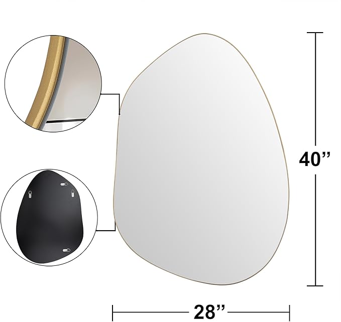 Irregular Wall Mirror Asymmetrical Mirror, Gold Mirror for Bathroom Living Room Entryway Bedroom, Decorative Modern Mirror, Tempered Glass, Shatterproof, Hangs Horizontally or Vertically (40" x 28")