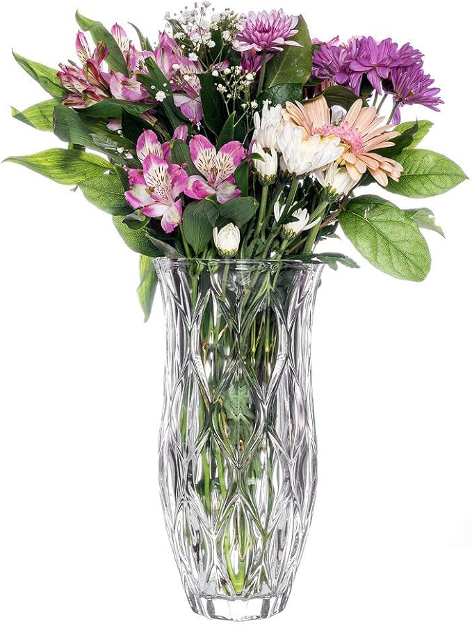 Amlong Crystal Large Size Clear Floral Vase 12 inches High (6 inch Top and 3 inch Bottom)