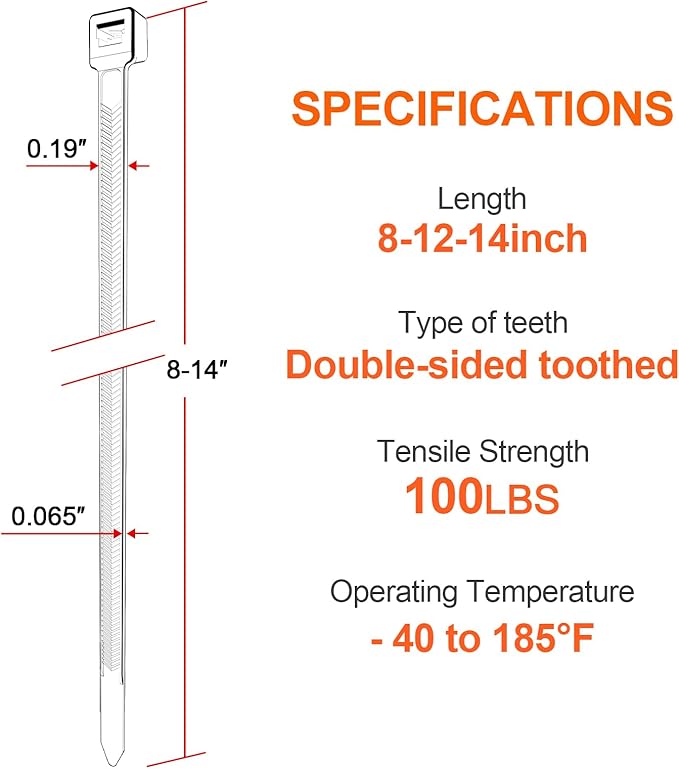 Zip Ties Assorted Size,8+12+14 Inch V-Shaped Toothed Double Sided Toothed,100 LBS Tensile Strength Heavy Duty Cable Wire Ties More Durable Nylon Tie Wraps for Indoor Outdoor（1000 Pack）