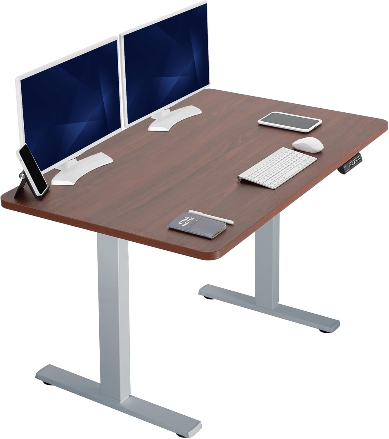 VIVO Electric Standing Desk - Memory Height Adjustment, 48 x 30 in, Dark Walnut Top, Gray Frame