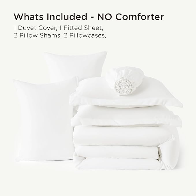 Bedsure Duvet Cover with Fitted Sheet King - 6 Pieces, Deep Pocket, Hotel Luxury Soft Double Brushed Bedding Set, 1 Duvet Cover, 1 Fitted Sheet, 2 Pillow Shams, 2 Pillowcases, NO Comforter, White