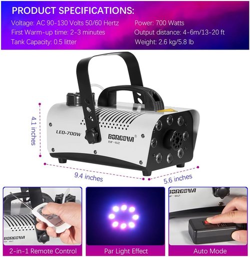 700W Fog Machine by [Brand Name] - 8 LED Lights, 3000 CFM, Wireless Remote for Halloween & Parties