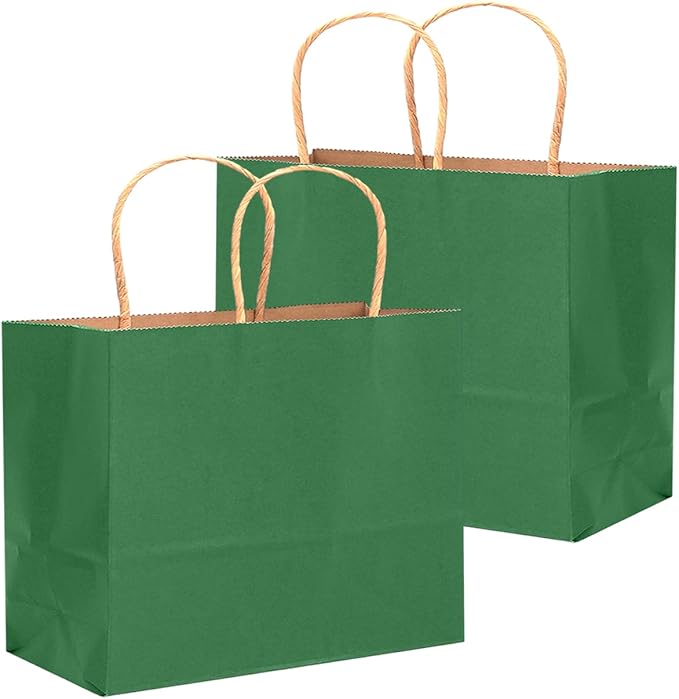 qiqee 13"x4.5"x10" Large Gift Bag with Handles Bulk 32PCS Gift Paper Bags Deep Green Bags Multiple Uses (Wide Large)