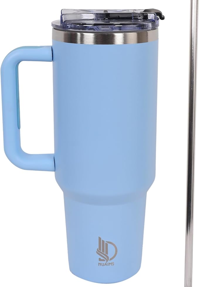 40oz Insulated Tumbler with Handle, Leakproof Straw Lid & Carry Handle - Double Wall Vacuum Insulation Keeps Ice 24 Hours, BPA Free Stainless Steel Water Bottle (Periwinkle)