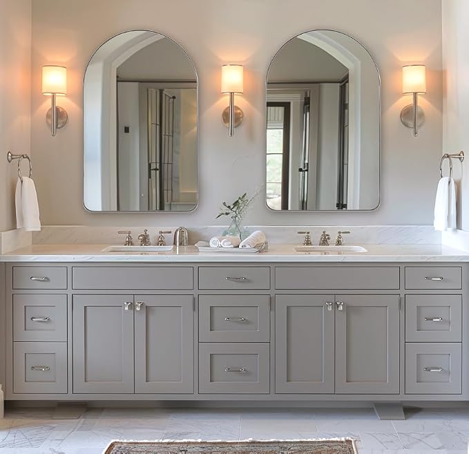 ANDY STAR Arched Mirror, 24 x 36 Inch Polished Chrome Bathroom Mirror with Stainless Steel Metal Frame, Arch Top Rounded Corner 1 Inch Deep Set Design Wall Mount Hangs Vertical