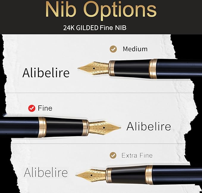 HDDNB Blue Luxury Fountain Pen Set for Men and Women with Gift Box, 24K Gold Finish and Gilded Nib(Fine) with 5 Black Ink Cartridges and Converter