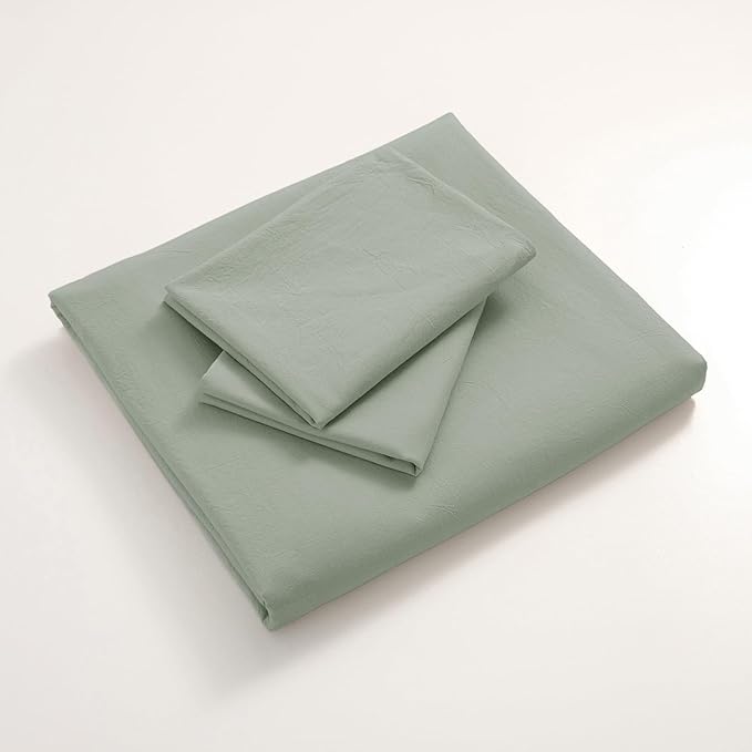 JIYUAN 100% Washed Cotton Duvet Cover Set 3 Pieces Cal King, 1 Duvet Cover 104x98 Inches(Comforter Not Included) and 2 Pillowcases,Linen Feel Bedding Set Comfy and Breathable, Heathered Sage Green