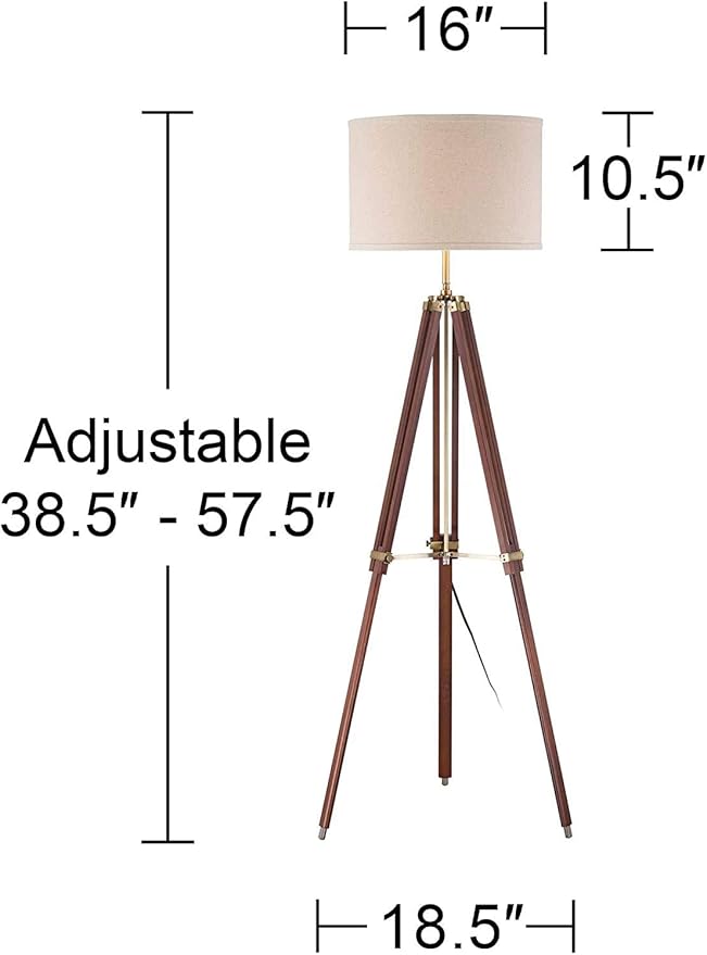 Surveyor Modern Tripod Floor Lamp Cherry Wood Beige Linen Drum Shade For Living Room Reading Bedroom Office Brown