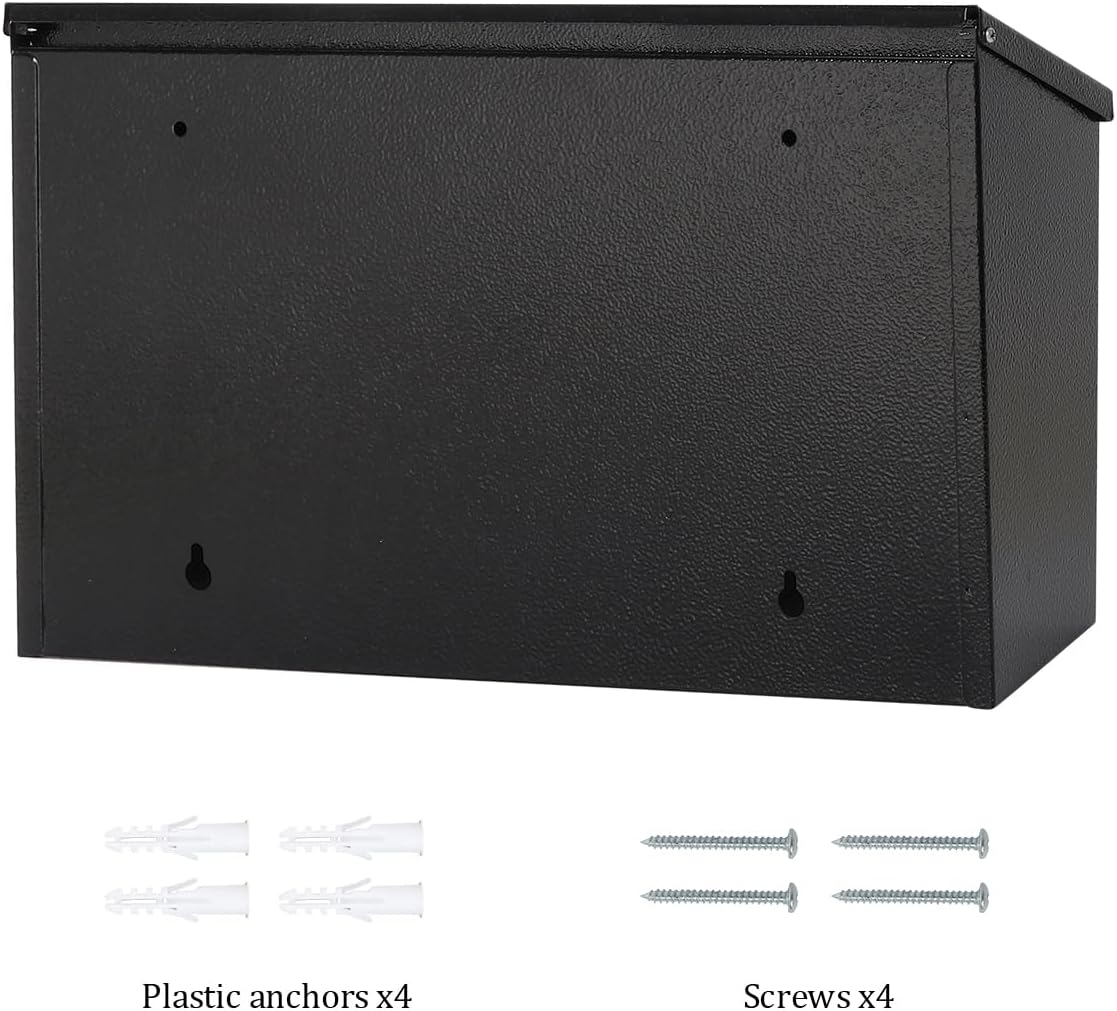 Skiennix Wall-Mount Mailbox - Large Capacity Waterproof & Rust-Resistant Galvanized Steel | 15.7"x9.9"x4.9" Black