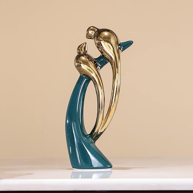 Modern Abstract Art Ceramic Statue Birds Statues Gold Ceramic Birds Figurines Home Decor,Collectible Figurines Sculpture Decoration Ornaments for Living Room,Office,Kitchen,Bedrooms(Lovebirds)
