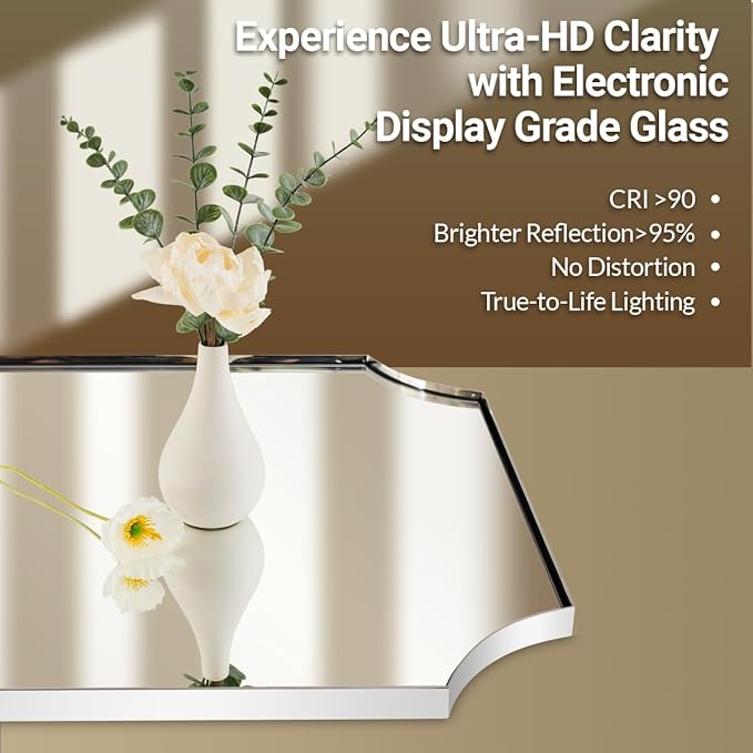 ANDY STAR 30"x30" Chrome Bathroom Mirror, Square Vanity Mirror, Scalloped Wall Mirror in Rustproof Stainless Steel Thin Frame, Aesthetic Scalloped Corner Design, Ideal for Bathroom Remodel