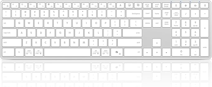 Bnnwa Wireless Bluetooth Keyboard Stainless Steel Multi-Device Full Size Keyboard with Numeric Keypad Low Profile Silent Cordless Keyboards Quiet Typing for Computer/Windows/PC/Laptop(Silver White)