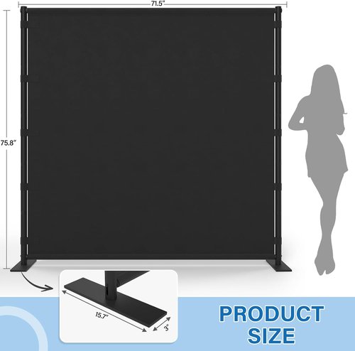 AKTOP Room Divider - Freestanding Privacy Screen for Room Separation | Portable 71''W x 76''H, Black
