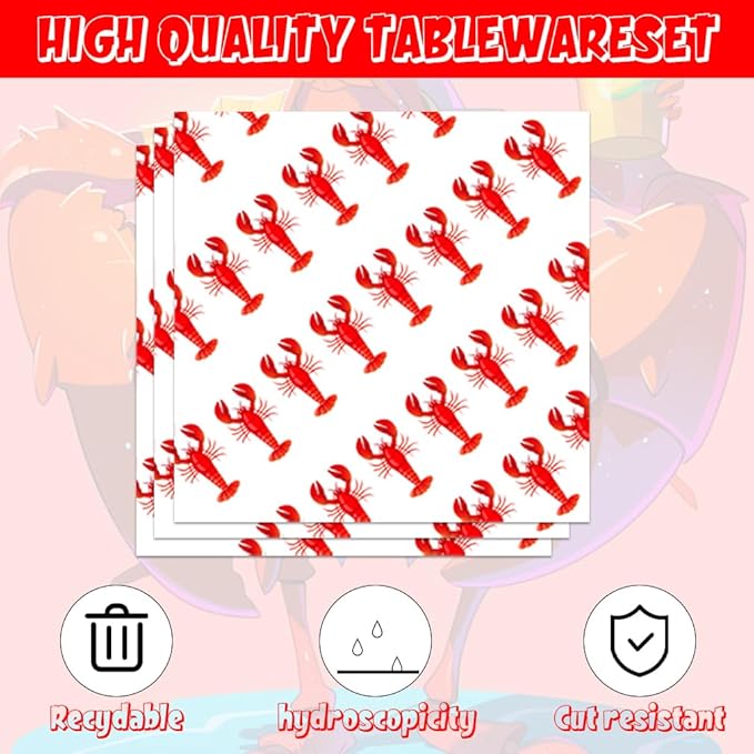 40Pcs Crawfish Boil Party Supplies Lobster Birthday Decorations Disposable Paper Plates and Napkins Set Seafood Boil Party Supplies for Birthday Baby Shower Dccorations