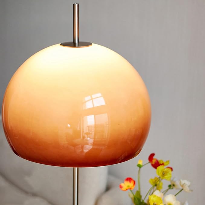 MIXL-Orange Mushroom Floor Lamp,Chrome Floor Lamp with Foot Switch,Dimmable Standing Lamp with Dome Shade,Mid-Century Modern Reading Lamp for Living Room Bedroom and Office