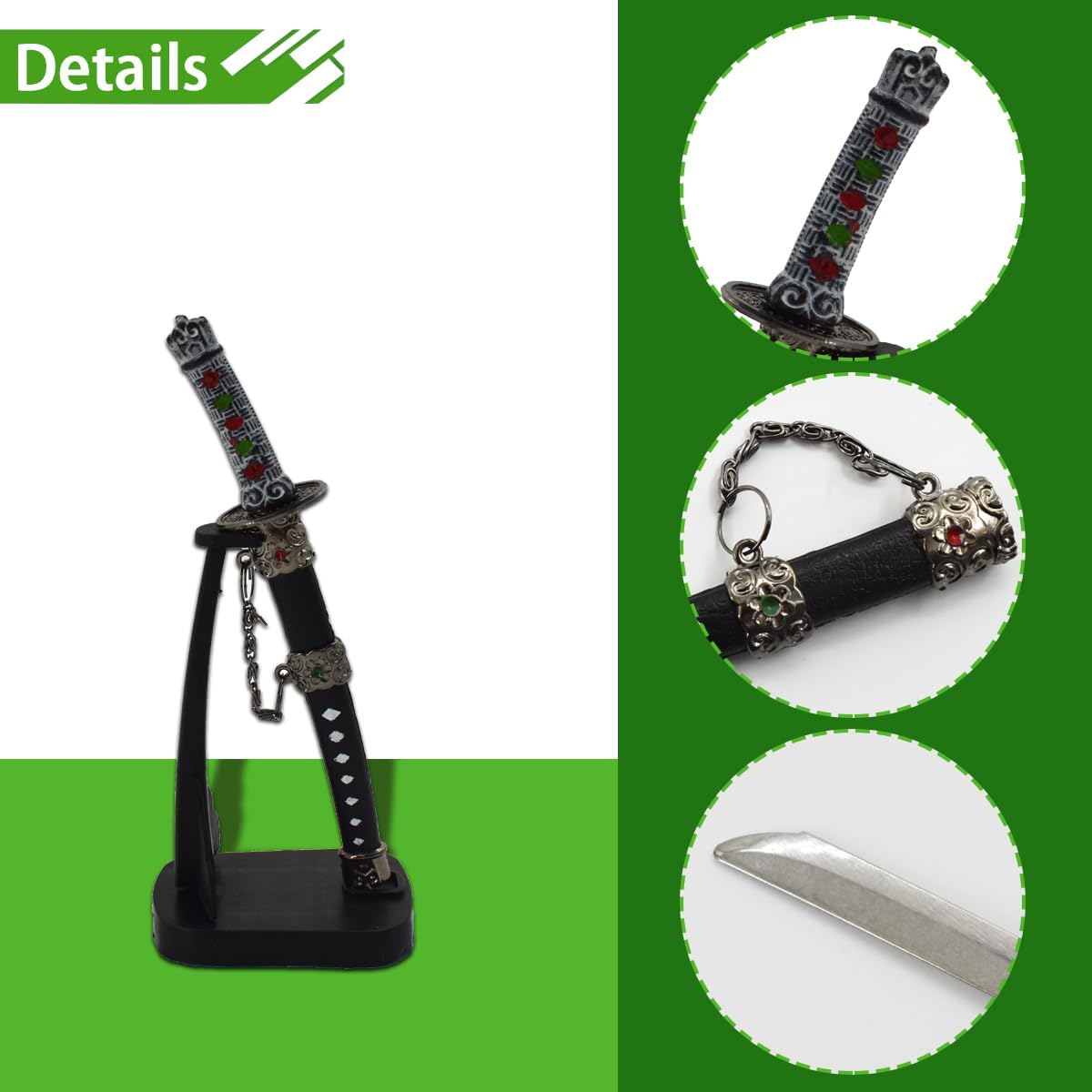 Skiennix Mini Japanese Samurai Katana Sword - 2-Piece Paper Knife Set with Black Scabbard & Display Stand