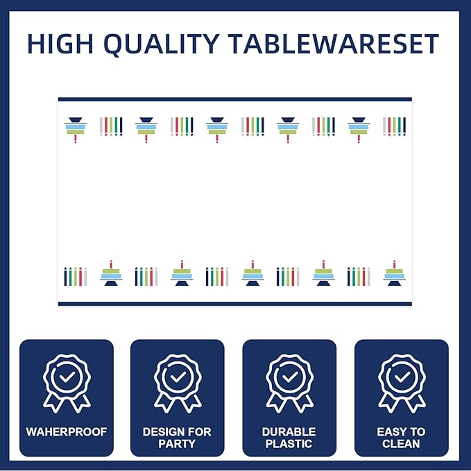 141pcs Dark Blue Happy Birthday Decoration Dark Blue Birthday Decorations Plates Napkins Forks Knives Straws Tablecloth Cups for Men Women Birthday Party Supplies,Suitable for 20 Guests