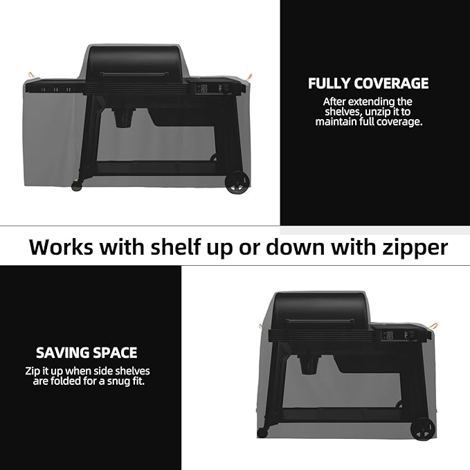 Waterproof Grill Cover for Traeger Woodridge Pro & Woodridge Elite Wood Pellet Smoker, with Additional Side Zipper, Full-Length 600D All Weather Outdoor Accessories Bac776 (Cover Only)