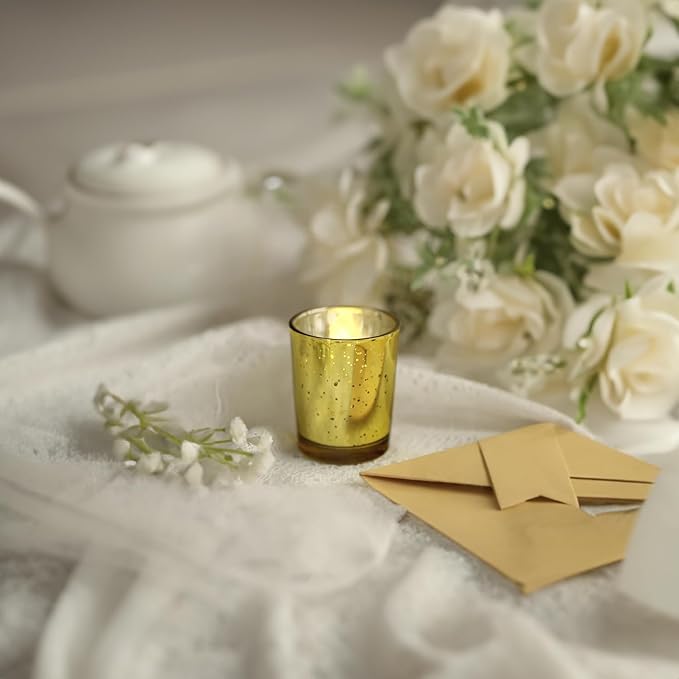 WGV Gold Speckled Tea Light Votive Candle Holder 2.2x2.75, Small Tiny Utility Cylinder Mercury Glass Vase, Home Accent Decor, 6 Pieces