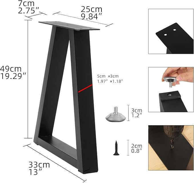 19 '' Trapezoid Metal Table Legs,Replacement Furniture Legs Set of 2 for DIY Coffee Tables, Bench, Modern Desks, Night Stands, Sofa(19.3”H x 13”W)