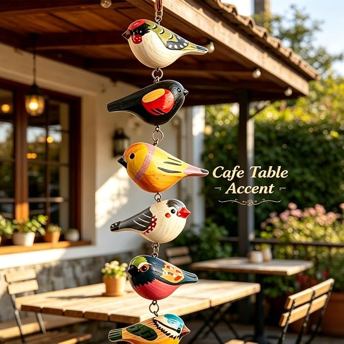 Rustic Hand Painted Bird Ornament Handcrafted Wooden Colorful Birds, Carved Northern Figurine for Hanging Decor Indoor Outdoor, Holiday Festival Gifts, for Home Garden(A)