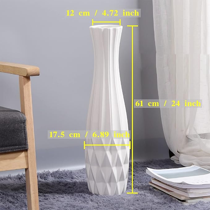 Ceramic Floor Large Vase 24 Inches Tall,White Modern Flower Tall Vases for Office, Home,Farmhouse,Living Room Décor,Simple Origami Design Fall Decorative Porcelain Flower Arrangement Vase Ideal Gift