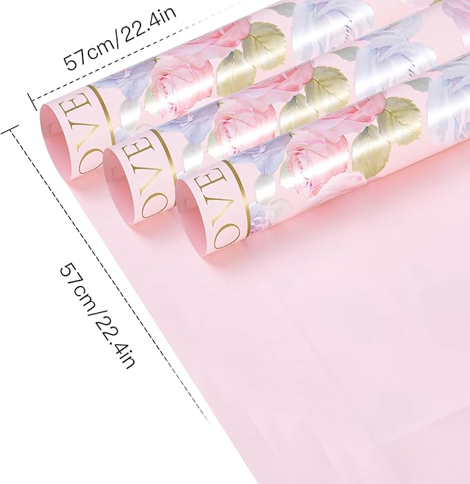 WRAPAHOLIC 20 Sheets Pink Flower Wrapping Paper - 22.4 x 22.4 inch Rose Design Water-Resistant Floral Bouquet Wrapping Paper, Florist Supplies Packaging for Wedding Birthday Gift DIY