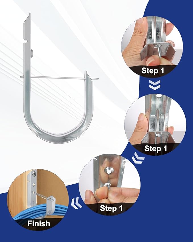 2" Galvanized Steel J-Hooks, Heavy Duty Wall Mount Cable Support J Hook with Retainer Clip for Cable Management (50 PCS)