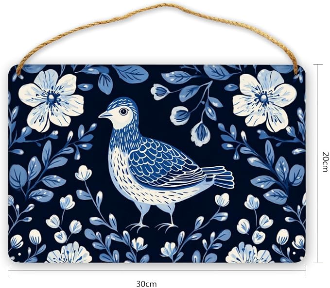 Art Deco styles Blue Bird Wooden Art, 12x8 Inch Stylish Wood Decors for Retro Design Lovers & Nature Fans, Infuse Your Home with Elegant Botanical Retro Vibes