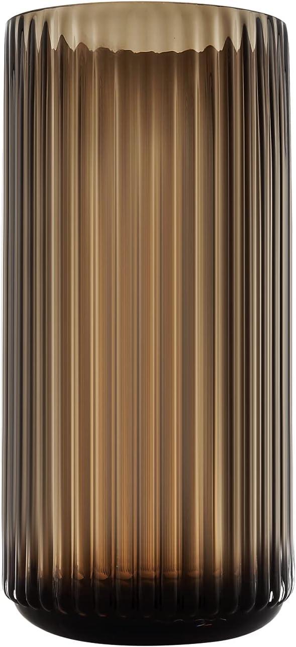 Large Cylinder Ribbed Brown Glass Flower Vase for Farmhouse Dining Table Centerpieces Decor