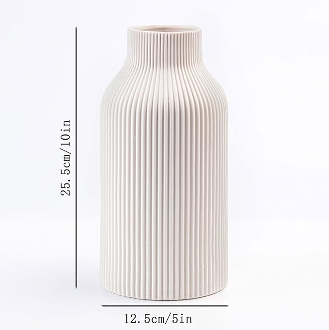 10 Inch White Ceramic Vase for Decor,Minimalist Modern Home Decorative Large Flower Vase for Pampas Grass,Bookshelf, Living Room, Shelf, Bedroom, Bathroom, Entryway Mantel Decor