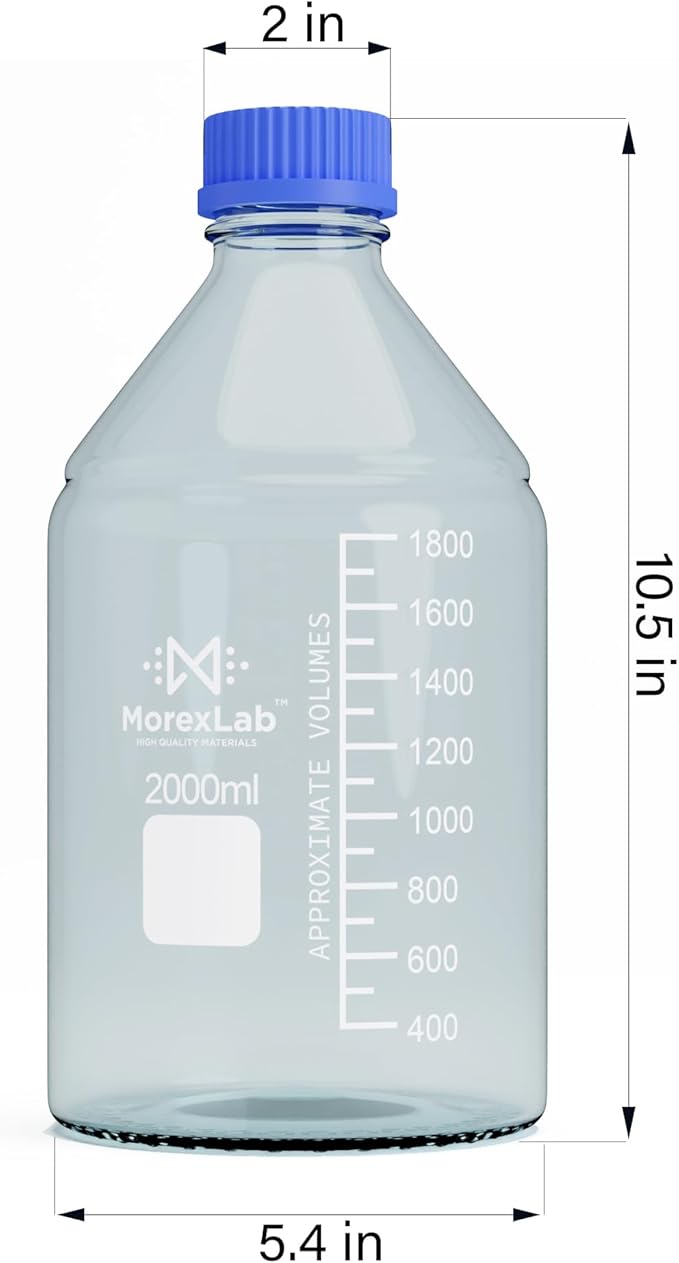 2000ML Storage Glass Bottles – 1pc Round Media Storage Bottle – Borosilicate Glass Bottles – Safe Probe Storage Glass Storage Bottles with GL45 Blue Screw Cap (2000ml - 1pc)
