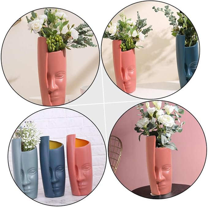 Abstract Face Plastic Vase Lightweight Floral Arrangement Container Home Decoration Ornament for Living Bedroom Bathroom and Office Use