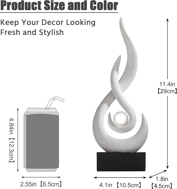 Modern Abstract Art Table Decoration,Resin Flame Statue Modern Centerpiece Ornaments for Living Room Great Gift Idea Home Decor,Collectibles (White)