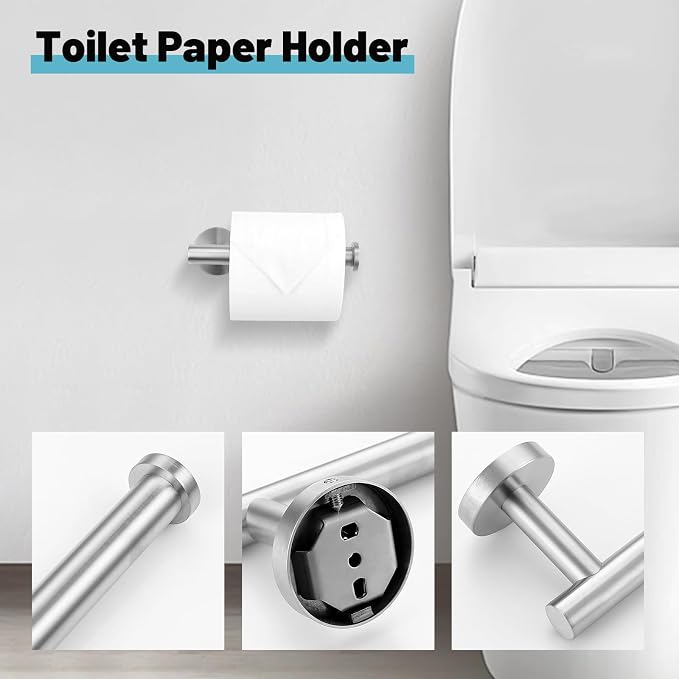10 Pieces Brushed Nickel Bathroom Hardware Accessories Set SUS304 Stainless Steel Towel Bar Holder Set, 23.6Inch Towel Racks for Bathroom, Robe Towel Hooks, Toilet Paper Holder Wall Mounted
