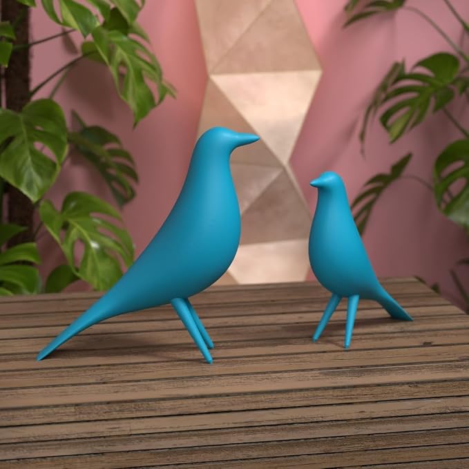 Mid Century Modern Retro Style Bird Family Decor Vintage Look Figurines 1960s 50s MCM Midmod Set of 2 Office Decoration Home Living room Gift (Teal)