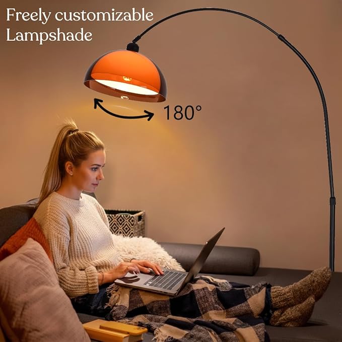 Arc Floor Lamp for Living Rooms Orange Mushroom Two-Layered 70" Modern Floor Lamp with Marble Base Arch Standing Lamp for Living Rooms, Home Offices, Dining Rooms, Bedrooms,Acrylic Lampshade