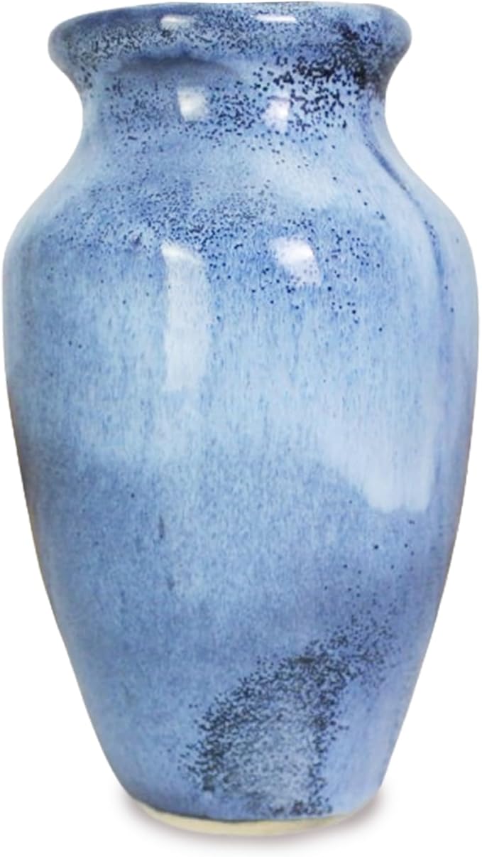 Roro Ceramic Classic Vase, 7.5 Inch, Glossy Reactive Blue Glaze, Modern Home Decor for Flowers, Plants, Decor and Pampas