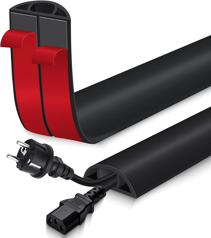 Floor Cord Cover for Wires on Floor Self Adhesive Cord Hider Floor Cable Management Wire Covers for Cords Protector Prevent Cable Trips Cord Cavity W 0.59" x H 0.31", Black, 3.3Ft